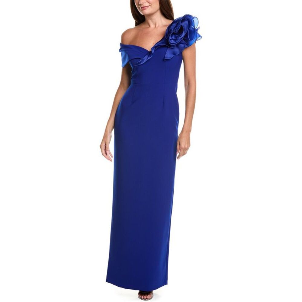 Teri Jon By Rickie Freeman Womens Crepe Column Gown, Blue